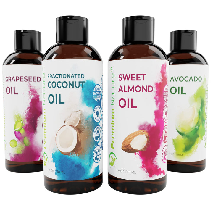 Carrier Oils For Essential Oil - 4 Piece Variety Pack Gift Set Coconut Oil Grapeseed Oil Avocado Oil & Sweet Almond Best Oils for Stretch Mark Dry Skin Moisturizer Hair Packaging May Vary 4oz Each