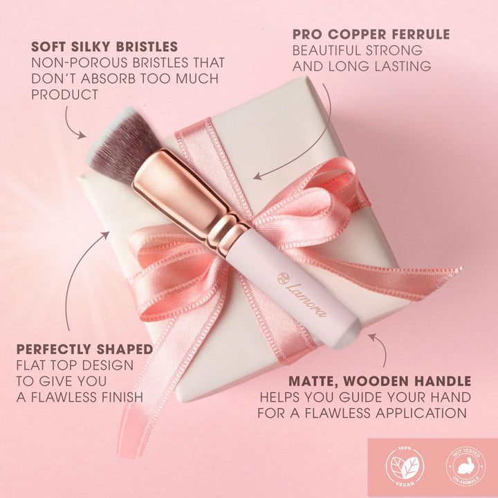 Foundation Makeup Brush Flat Top Kabuki for Face - Perfect For Blending Liquid, Cream or Flawless Powder Cosmetics - Buffing, Stippling, Concealer - Premium Quality Synthetic Dense Bristles!