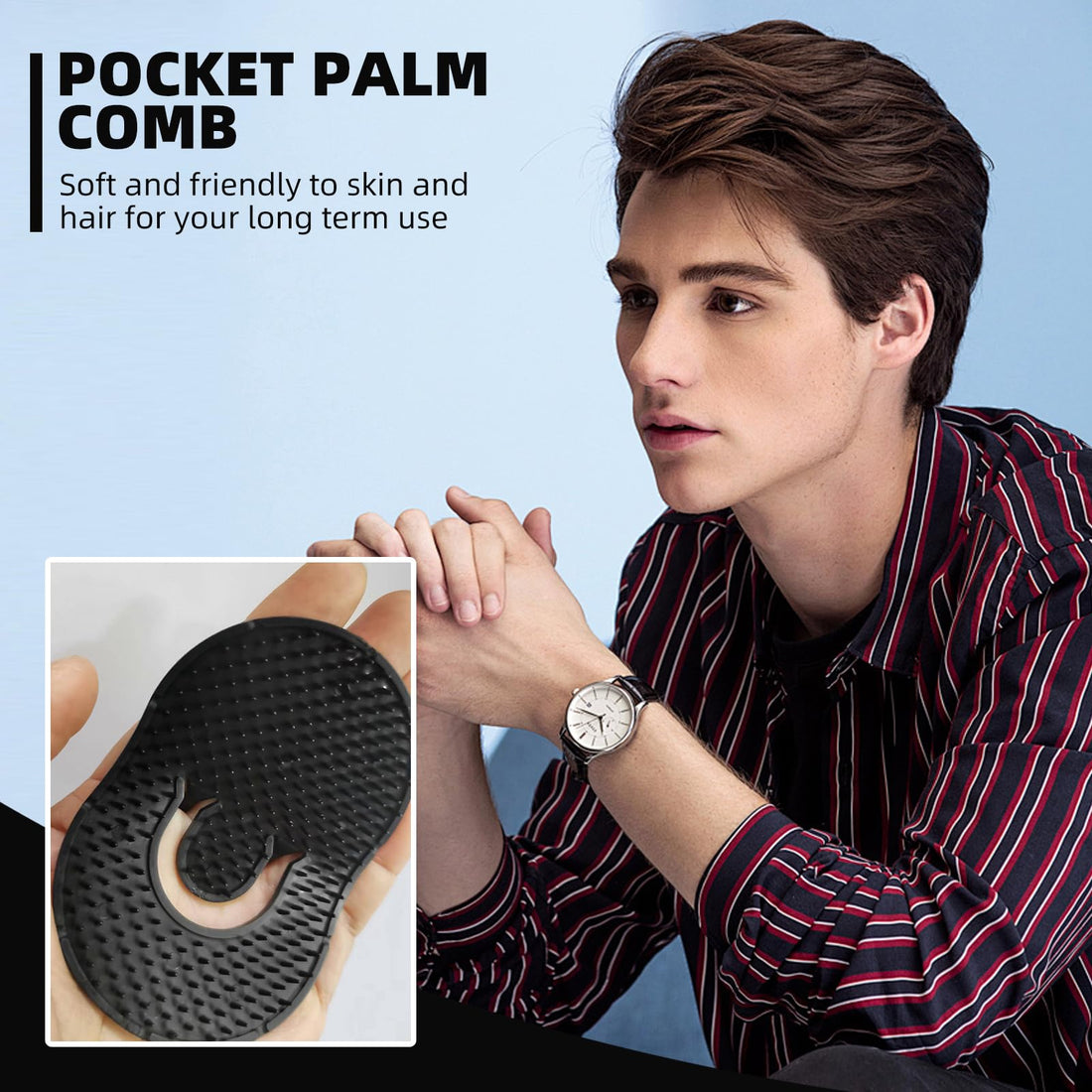 Soft 'N Style 6 Packs Pocket Palm Combs, Shampoo Comb, Massager Hair Brush Comb, Scalp Massager Brush Comb, Wave brush, Palm hair brush (Black)