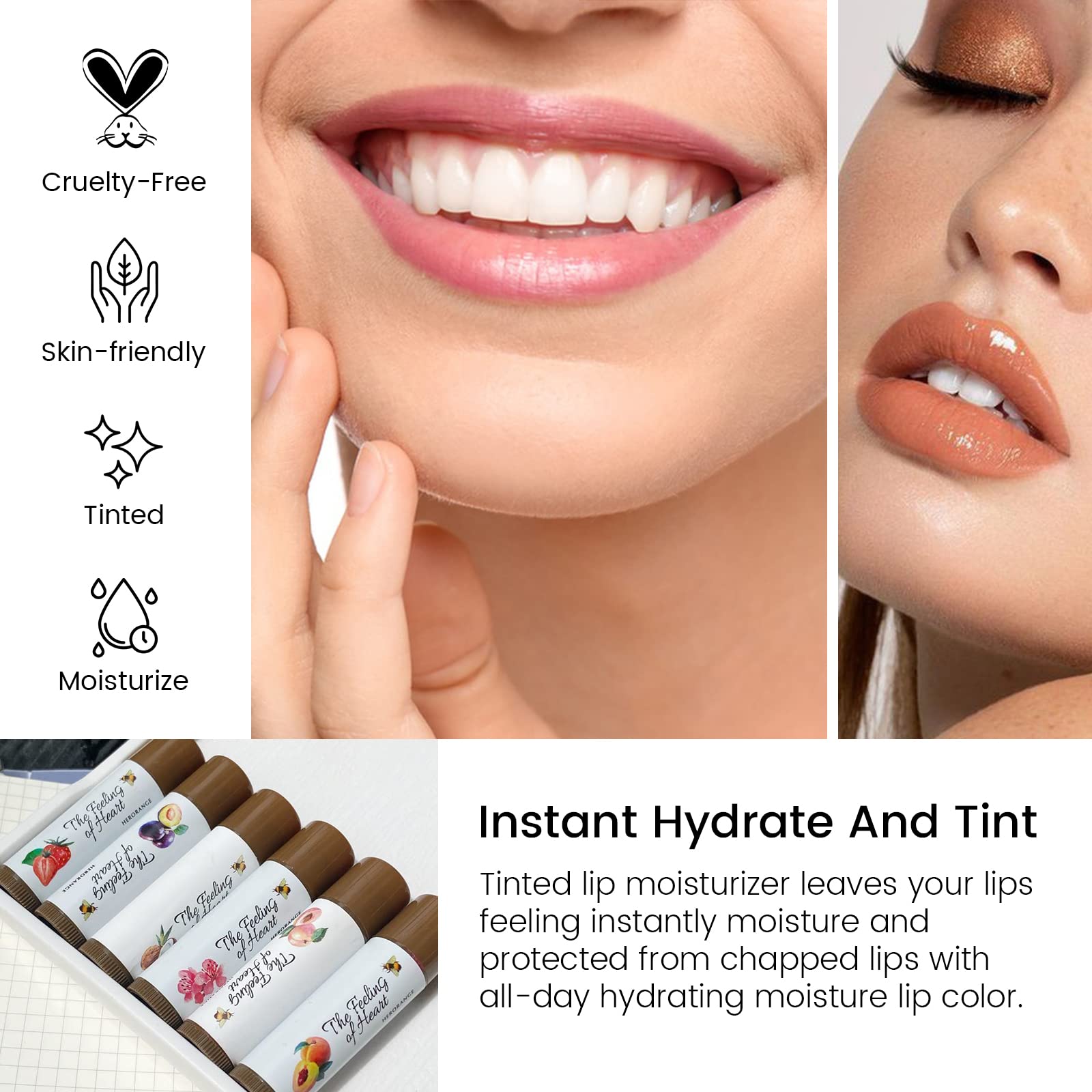 FREEORR Tinted Lip Balm, Tinted Chapstick 2 in 1 Moisturizing Lip Balm and Buildable Lipstick, Instant Hydration Chapped Lips and Pale Lips, Keep Lips Hydrated Lip Moisturizer, 0.16Oz, Pack of 6