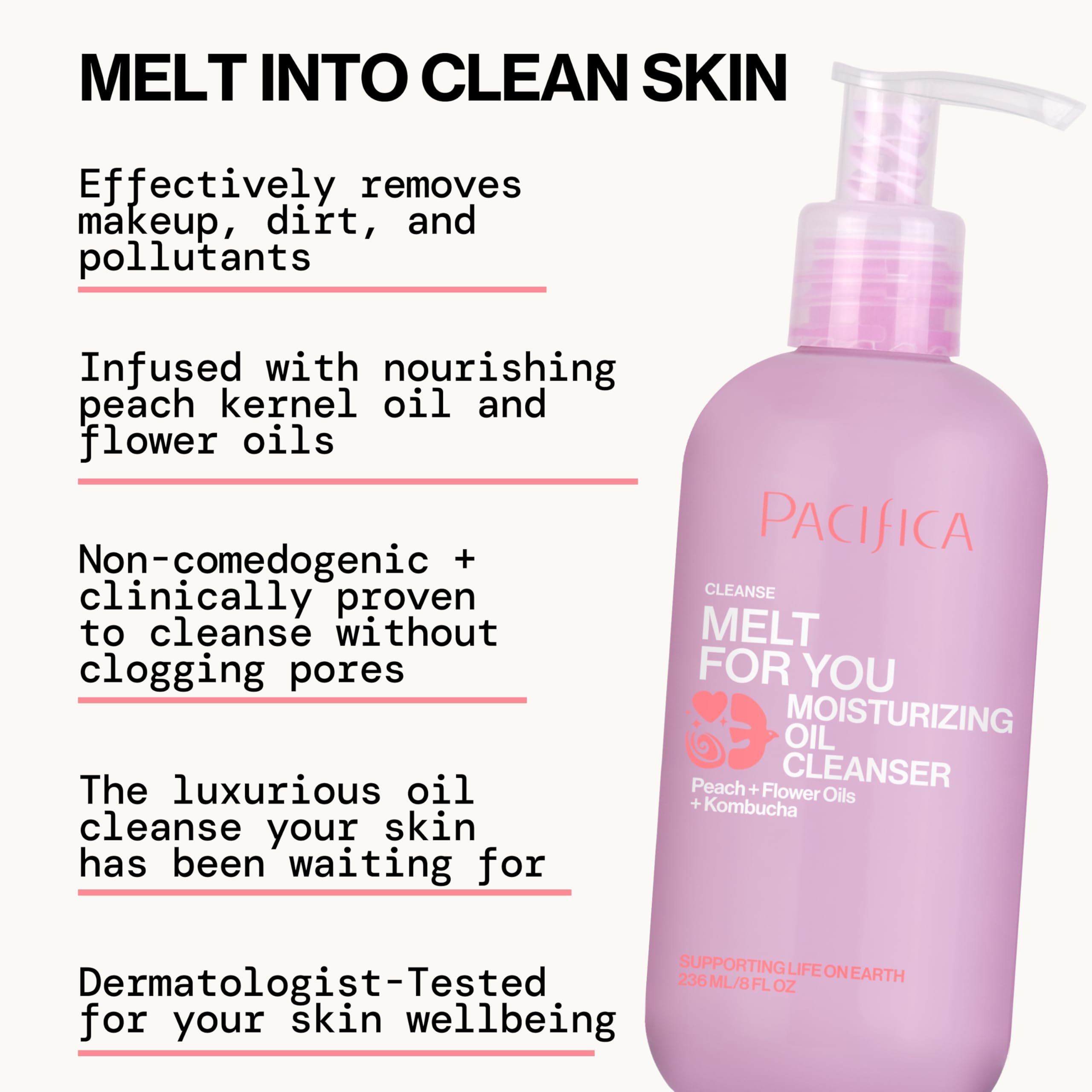 Pacifica Melt For You Facial Cleansing Oil – Hydrating Daily Face Wash & Makeup Remover Oil Cleanser for All Skin Types, Gentle Non-Comedogenic, Vegan, Clean Beauty, Dermatologist Tested 8 fl oz