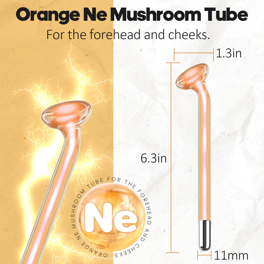 TUMAKOU High Frequency Mushroom Glass Tube Replacement for High Frequency Facial Wand - Orange Accessory (Mushroom Tube)