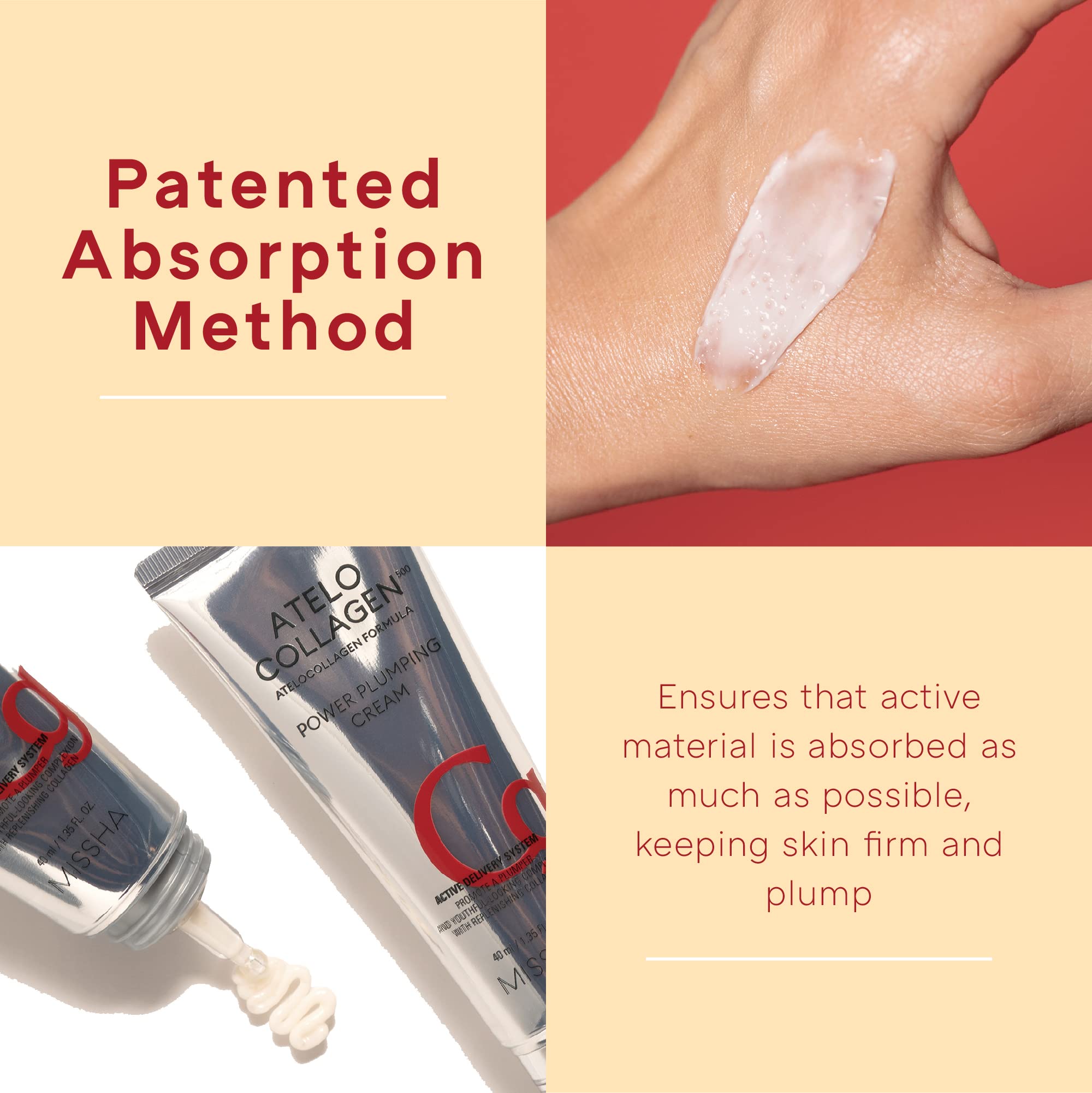 MISSHA ATELO COLLAGEN 500 POWER PLUMPING CREAM - Korean Collagen cream for face with 4 kinds of collage - Day & Night Moisturizer