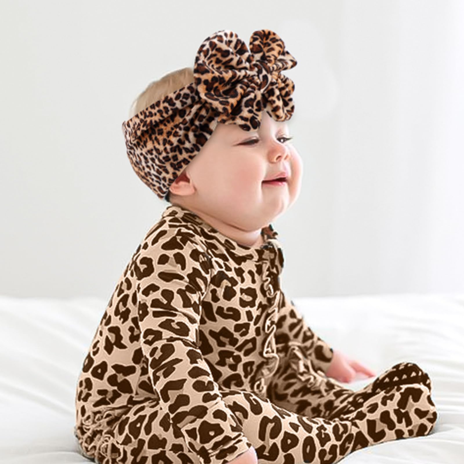 YanJie Hairband - Soft Velvet Baby Headbands with Big Bows, Leopard Color, Handmade for Baby Girls from Newborn to Toddler