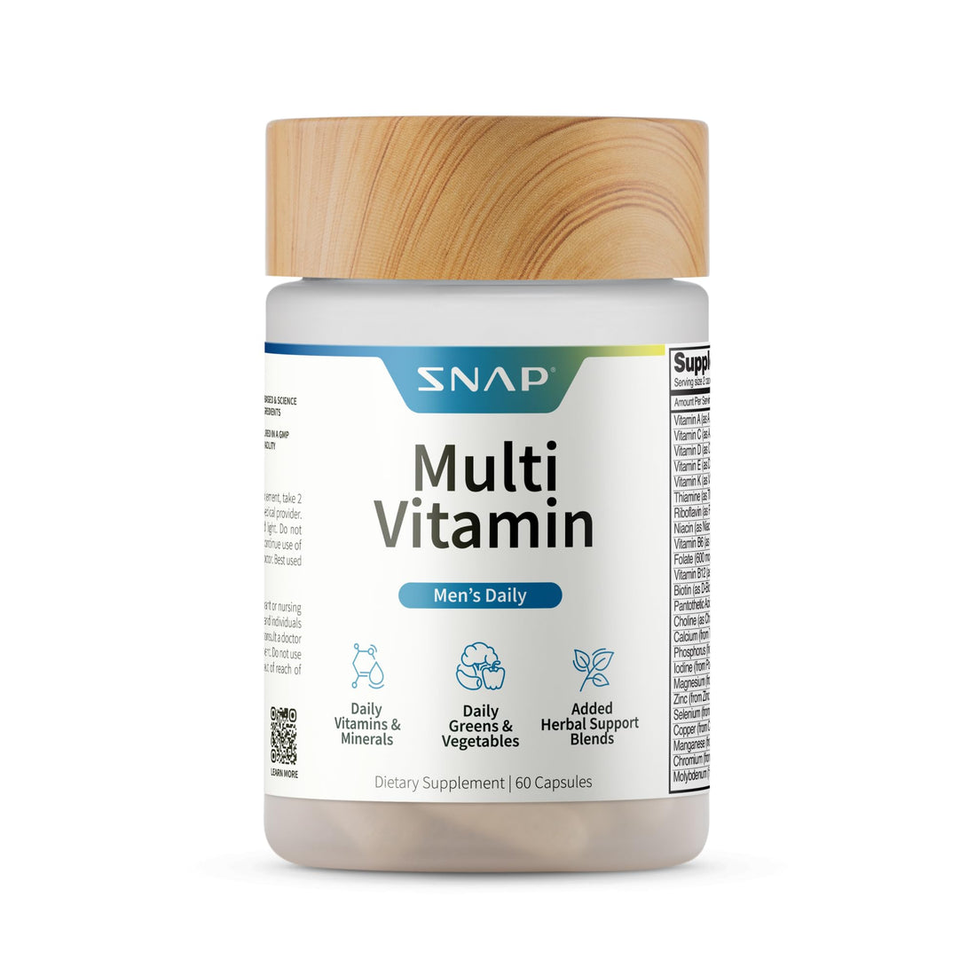 Snap Supplements Men's Multivitamins - Daily Vitamins & Minerals for Men - Vitamin D, B12, Zinc, Herbs & Vitamin C for Energy & Immune Support, Multivitamin for Men, 60 Capsules