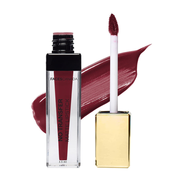 FACESCANADA No Transfer Matte Liquid Lip Color, Mask Proof, Transfer Proof, Lasts All Day, Enriched With Chamomile Oil, Highly Pigmented, One Stroke Color, Maroon Lip Color, Silent Stalker 3.5 Ml