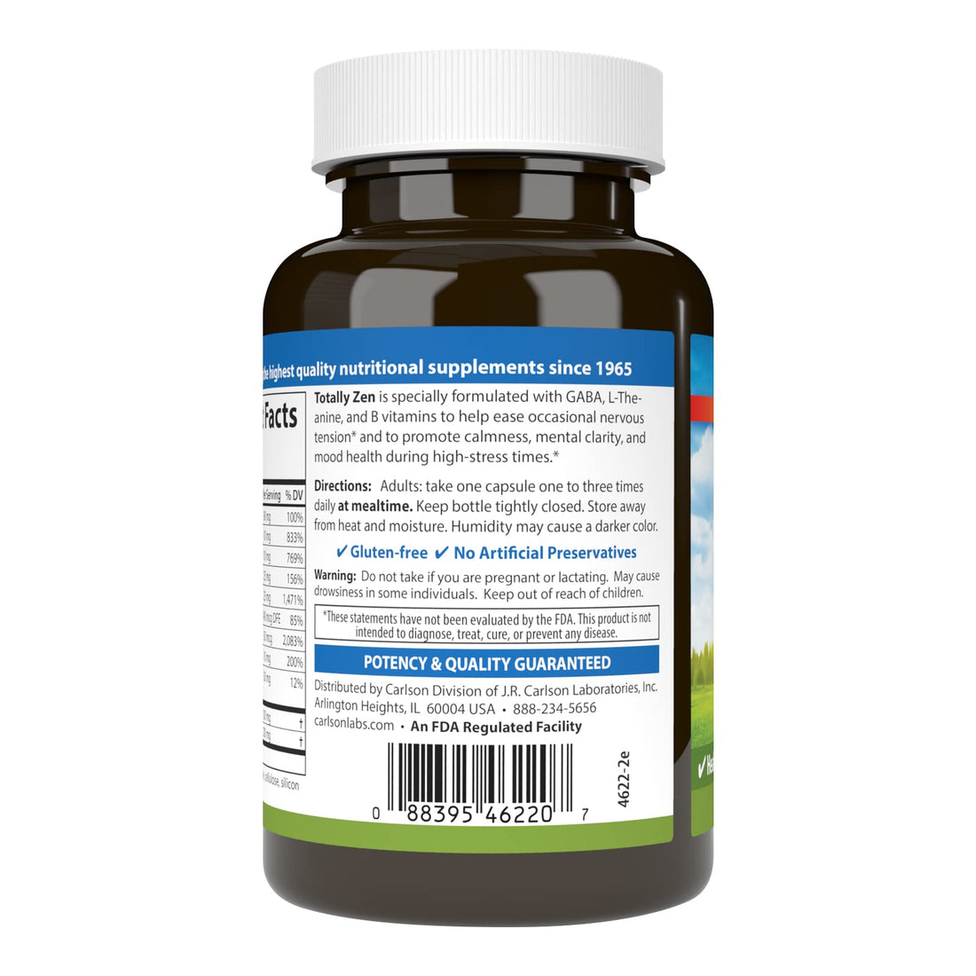 Carlson - Totally Zen, GABA, L-Theanine & B Vitamins, Healthy Mood, Promotes Calmness & Mental Clarity, 120 Capsules