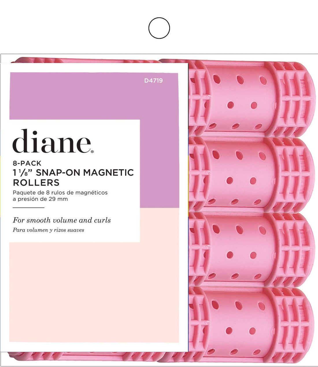 Diane Snap-on Magnetic Rollers, Pink, 1-1/8, 8/bag