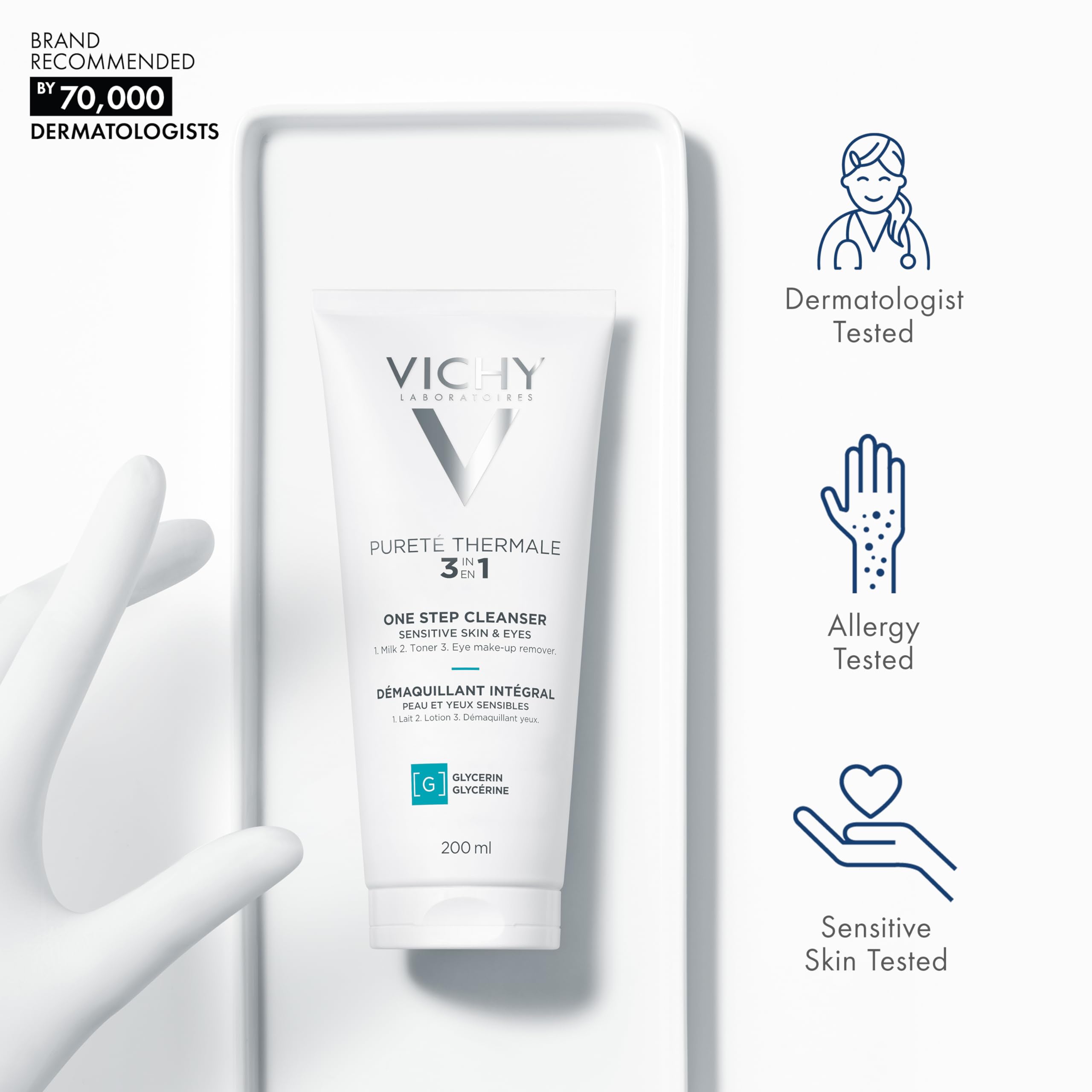 Vichy Pureté Thermale One Step Cleanser | Face Wash + Toner + Makeup Remover | No Rinse Required | Gentle Eye Makeup Remover | Suitable For Sensitive Skin & Contact Lenses | Non-Oily | Alcohol Free