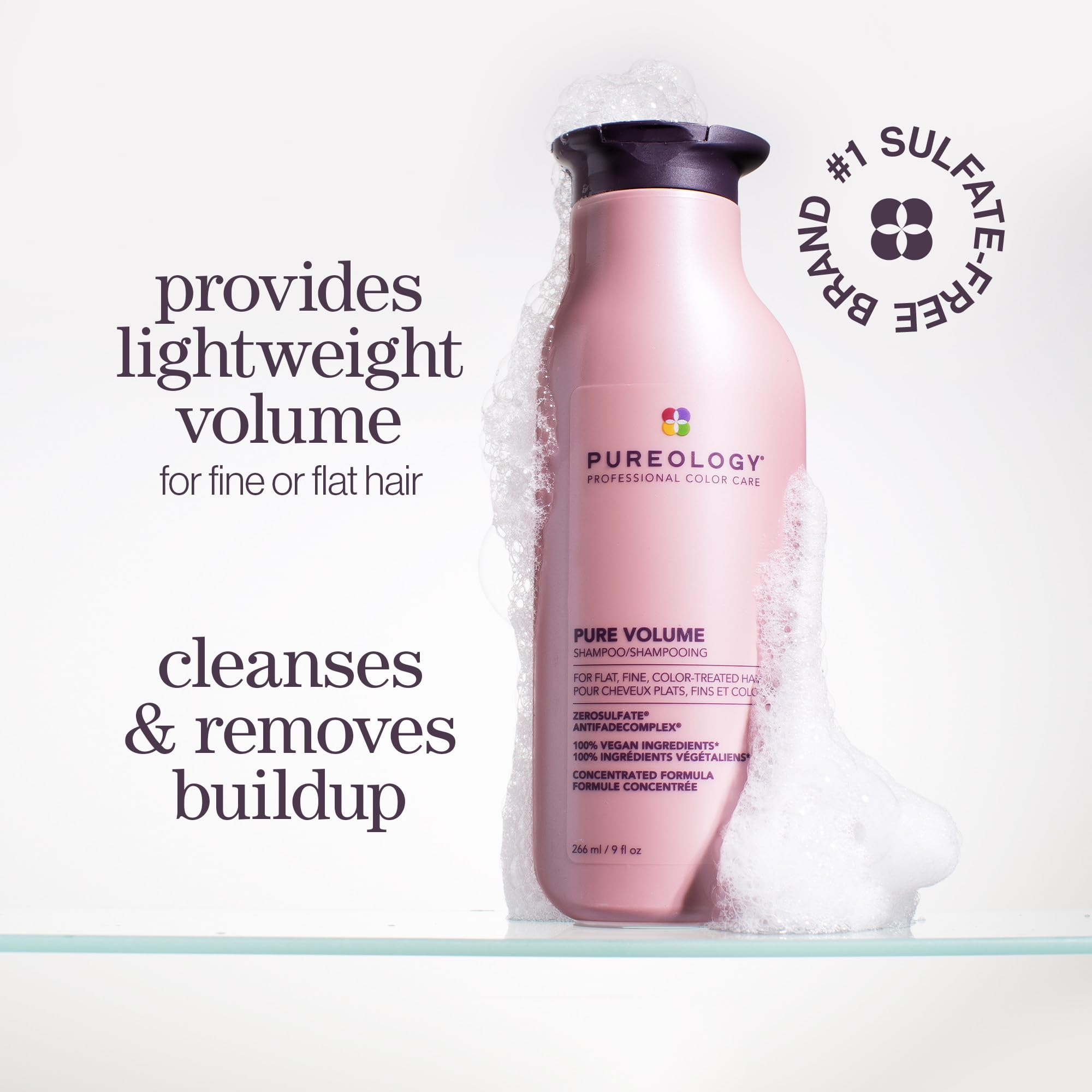 Pureology Pure Volume Shampoo | For Flat, Fine, Color Treated or Natural Hair | Adds Lightweight Volume and Body | Clarifies Buildup | Sulfate Free Shampoo | Vegan