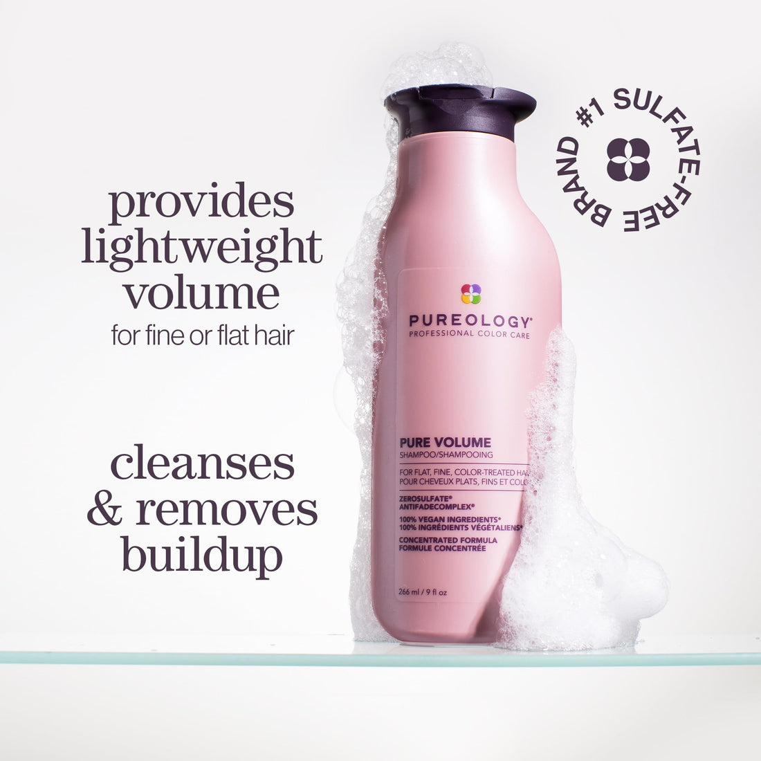 Pureology Pure Volume Shampoo | For Flat, Fine, Color Treated or Natural Hair | Adds Lightweight Volume and Body | Clarifies Buildup | Sulfate Free Shampoo | Vegan