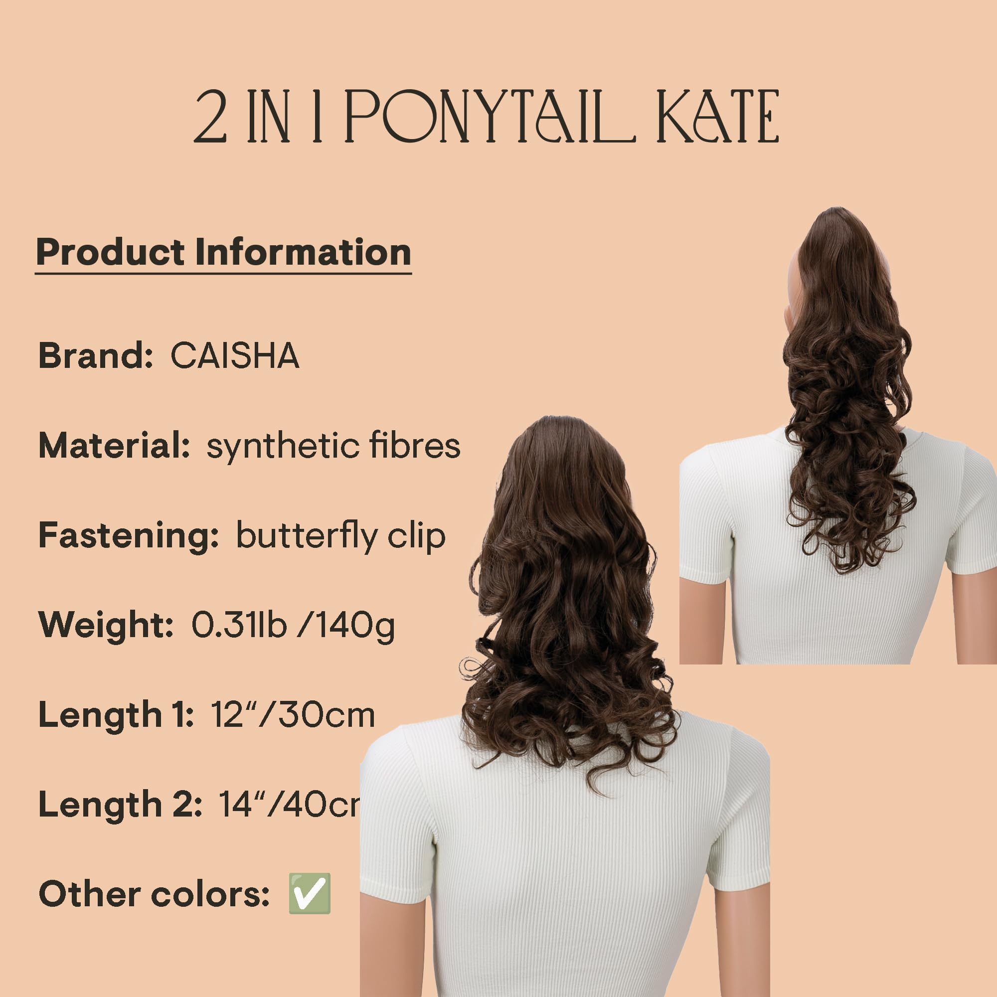 brown brunette #8 H4-2 : PRETTYSHOP 16 OR 20 Hair Piece Clip On Pony Tail Extension 2 IN 1 Curled Wavy Heat-Resisting Diverse Colors H4-2