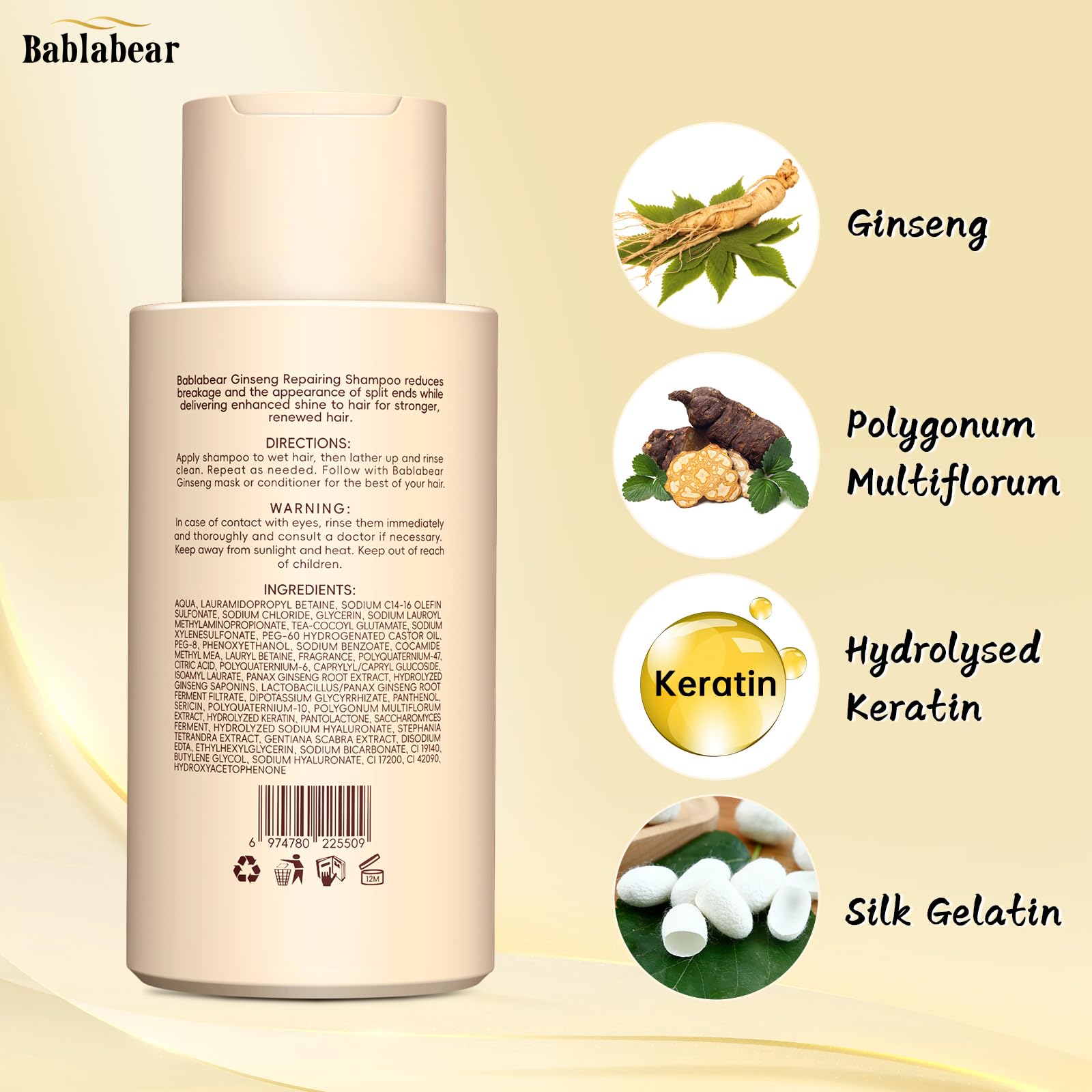 Bablabear Moisturizing Shampoo for Thinning,Fine,frizzy,Damaged Hair. Hydrating,Nourishing,Repairing.Adds Shine & Leaves Hair Feeling Soft.Sulfate Free,Silicone Free.(9.3floz)