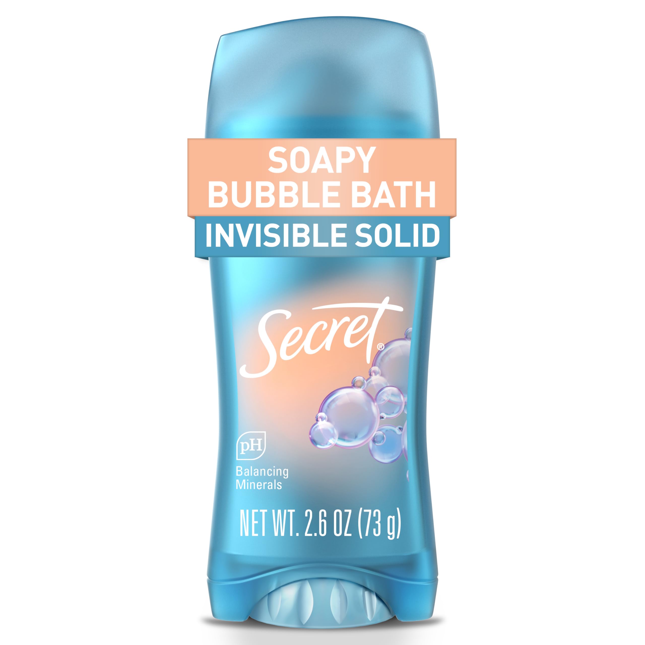 Secret Fresh Antiperspirant Deodorant for Women, 72hr Breathable Sweat & Odor Protection, Instant Freshness & Gentle, PH Balancing Minerals, Invisible Solid, Soapy Bubble Bath Scent, 2.6 oz