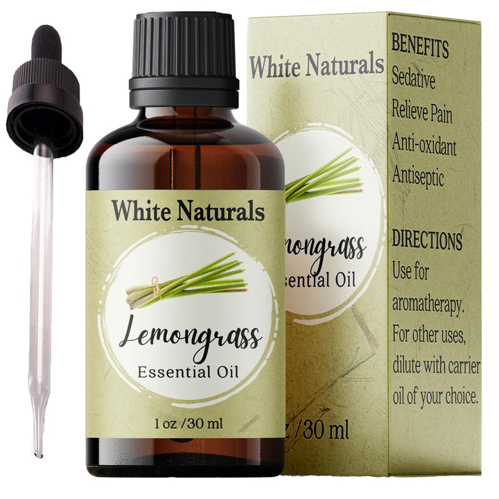 White Naturals Lemongrass Essential Oil 100% Pure and Natural, Therapeutic Premium Grade for Hair Nails and Skin, Aromatherapy Diffuser, Home and Travel, DIY