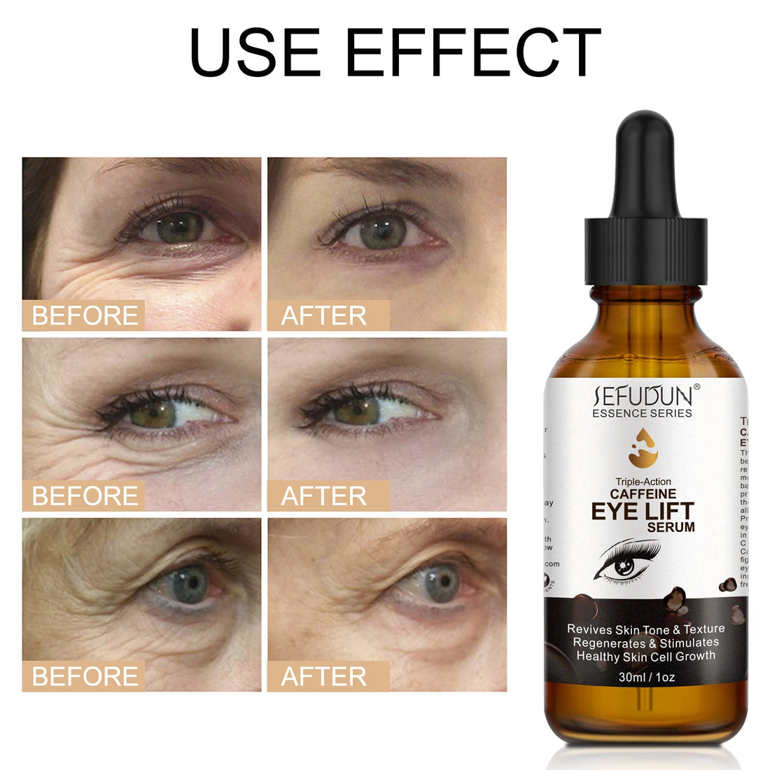Caffeine Eye Serum, Eye Serum Anti Aging Wrinkles Effectively Fades Dark Circles, Eye Bags, Helping to Minimize Wrinkles and Fine Lines, Eliminate Puffiness, with EGCG, Vitamin C Under Eye Serum 30ml