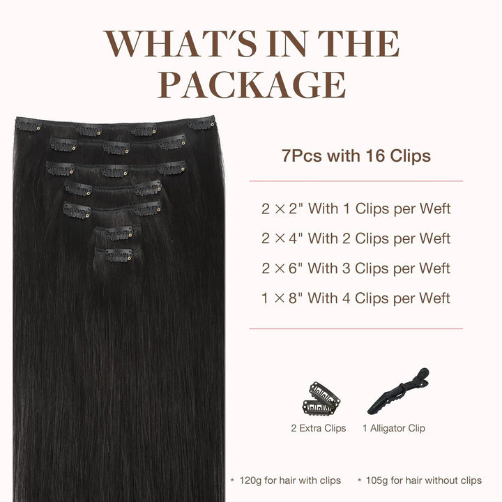 GOO GOO Clip in Hair Extensions Real Human Hair, Remy Human Hair Extensions Clip ins for Women, Natural Human Hair, 20inch 120g 7Pcs, 1B Natural black