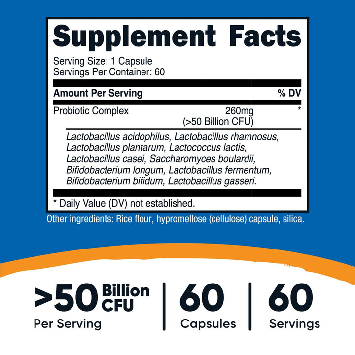 Nutricost Probiotic Complex - 50 Billion CFU, 60 Capsules - Probiotic for Men and Women - Vegetarian Capsules, Non-GMO, Gluten Free