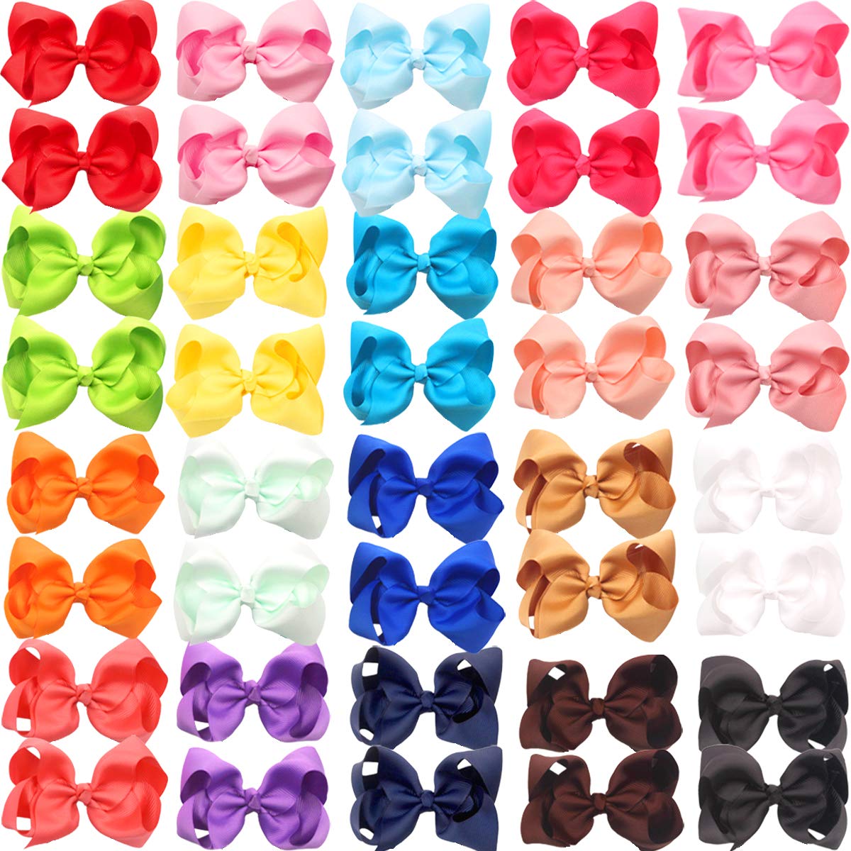 JOYOYO 40Pcs 4.5 Hair Bows Alligator Clips, Grosgrain Ribbon Girls Bows Clips Barrettes Hair Accessories for Baby Girls Toddlers Kids Teens (4.5inch,20 Colors in Pairs)