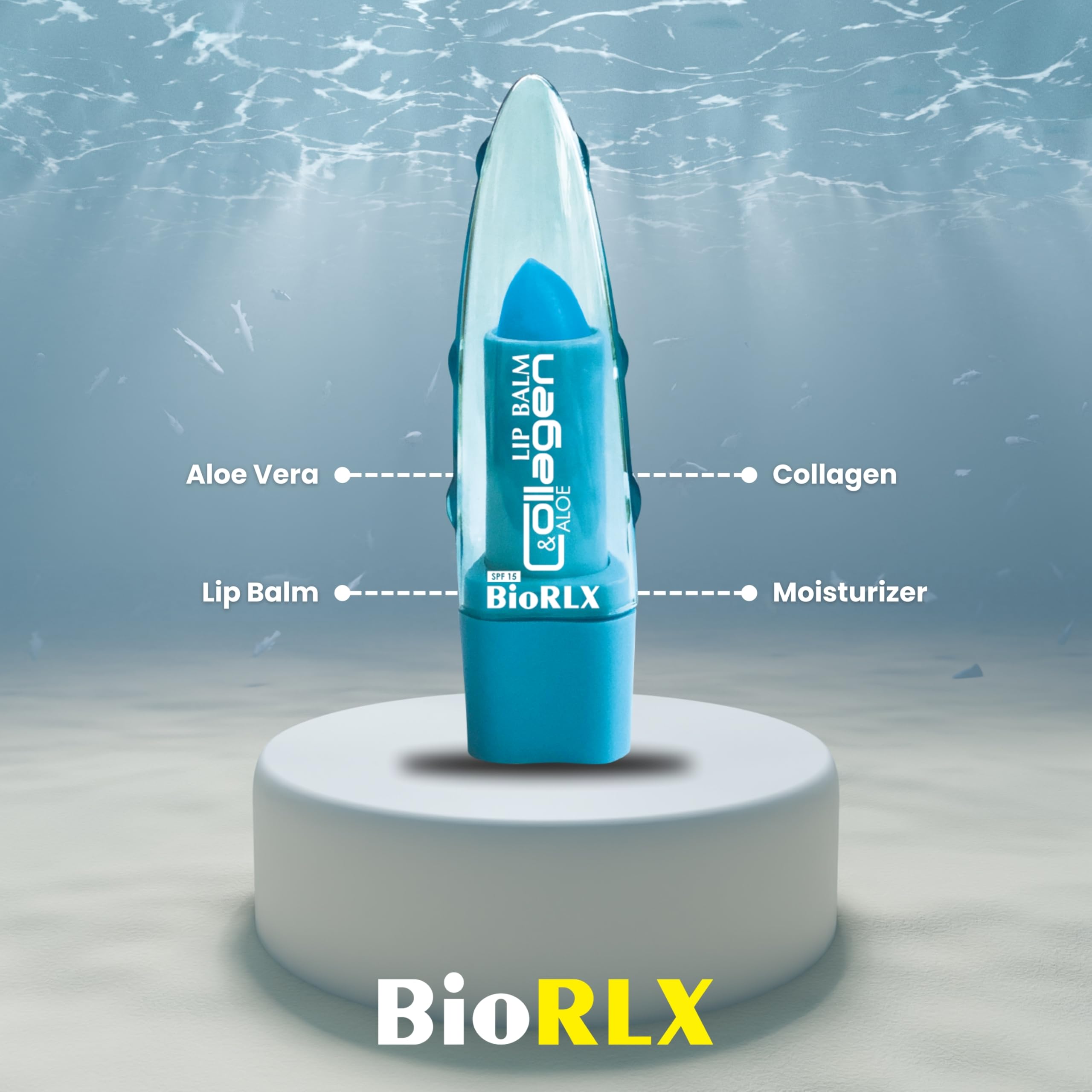 BioRLX Collagen & Aloe Vera Lip Balm - Advanced Anti-Aging Lip Care for Youthful and Hydrated Lips (Collagen, 0.12 Ounce (Pack of 1))