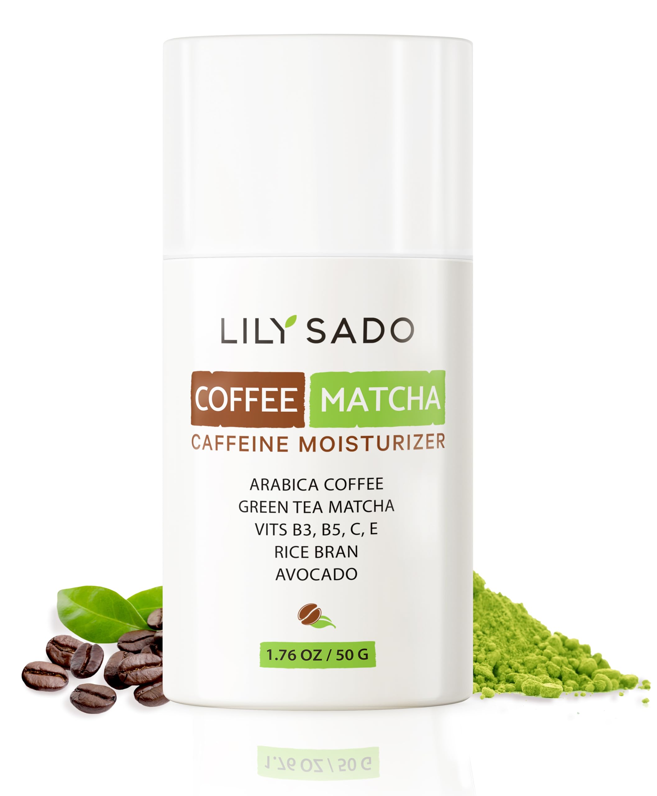 LILY SADO TEA+C™ Coffee & Matcha Face Moisturizer - Natural Vegan Caffeine Facial Cream w Green Tea & Arabica Coffee Beans - Best Antioxidant, Anti-Wrinkle Moisturizing Lotion - Softens & Firms