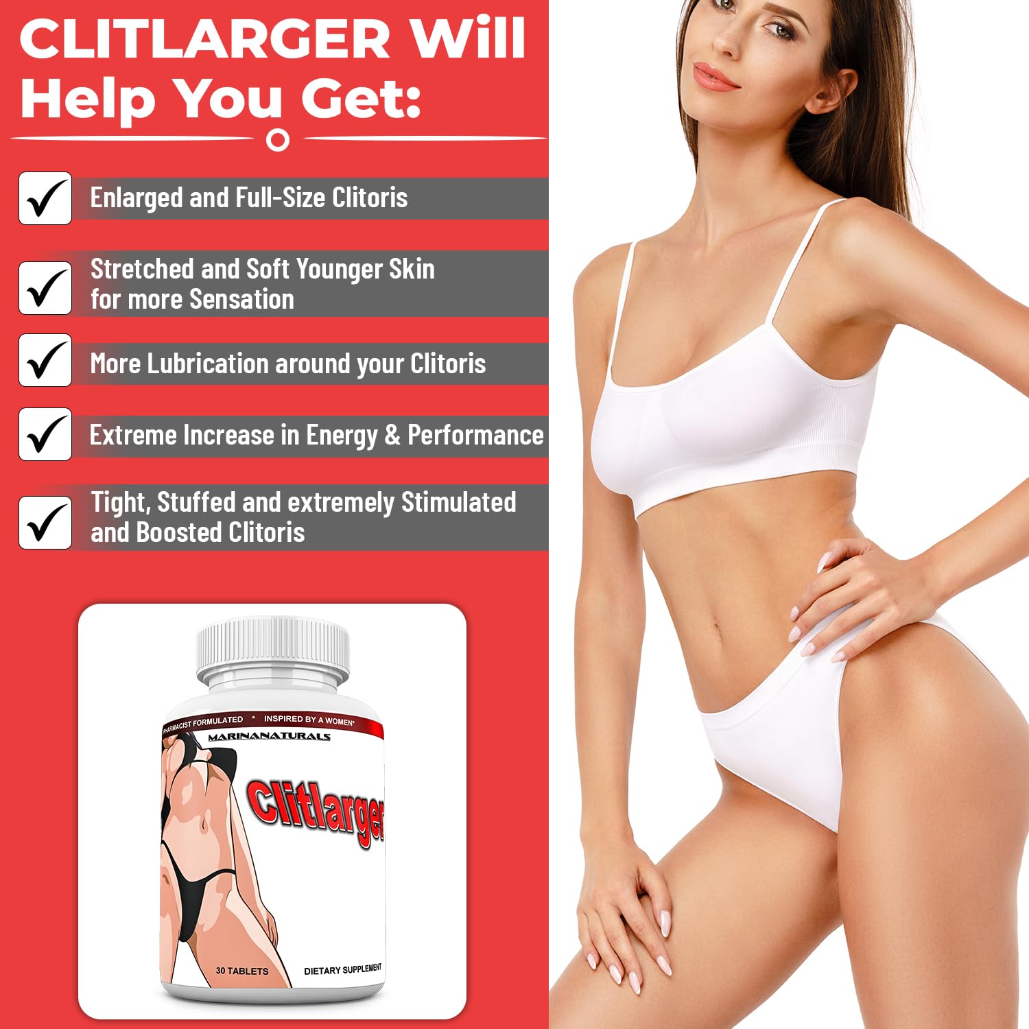CURVIMORE CLITLARGER Women’s Multivitamin, Mineral and Herbs for a Bigger, Lubricated, and More Sensitive Clitoris. Natural Clitoris Enlargement Pills. 30 Tablets