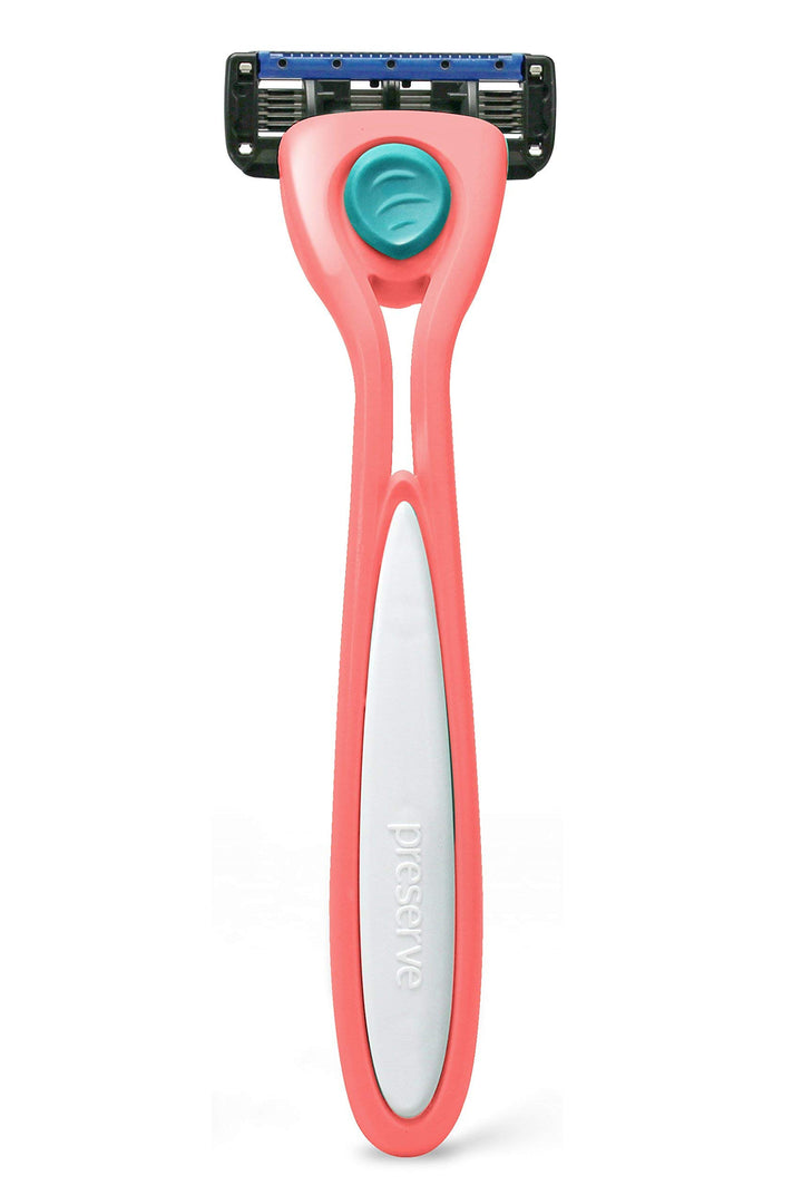 Preserve Shave 5 Five Blade Refillable Razor, Made from Recycled Materials, Coral Pink