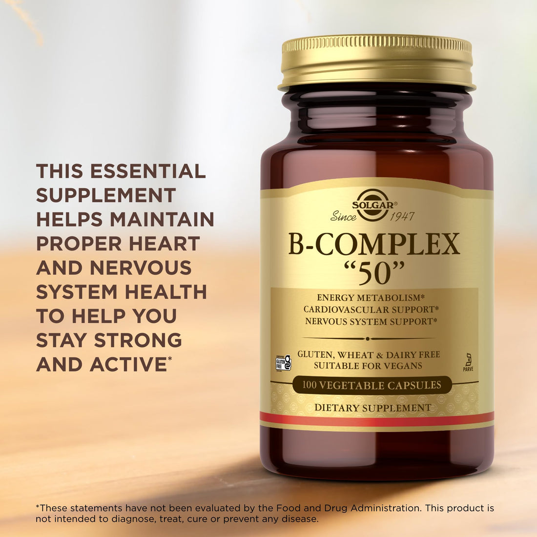 Solgar B-Complex “50” - 100 Vegetable Capsules, Pack of 2 - Energy Metabolism & Nervous System Support - Non-GMO, Vegan, Gluten Free - 200 Total Servings