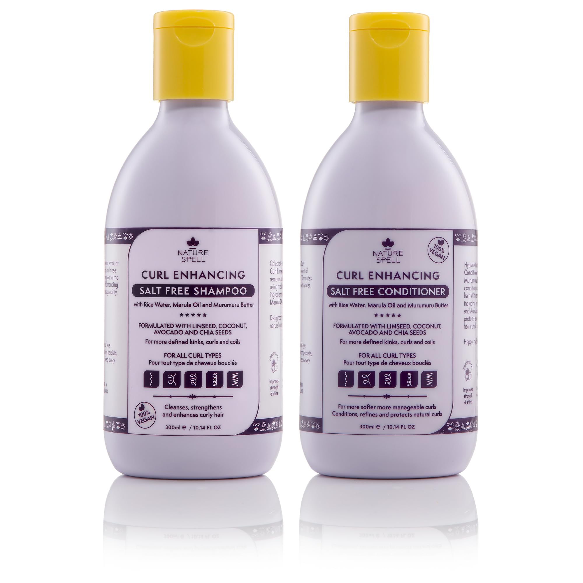 Curl Enhancing Shampoo and Conditioner Set by Nature Spell 10.14 Fl Oz x2 Curly Hair Products – Sulphate Free, infused with Rice Water & Linseed, For All Curl Types, 100% Vegan