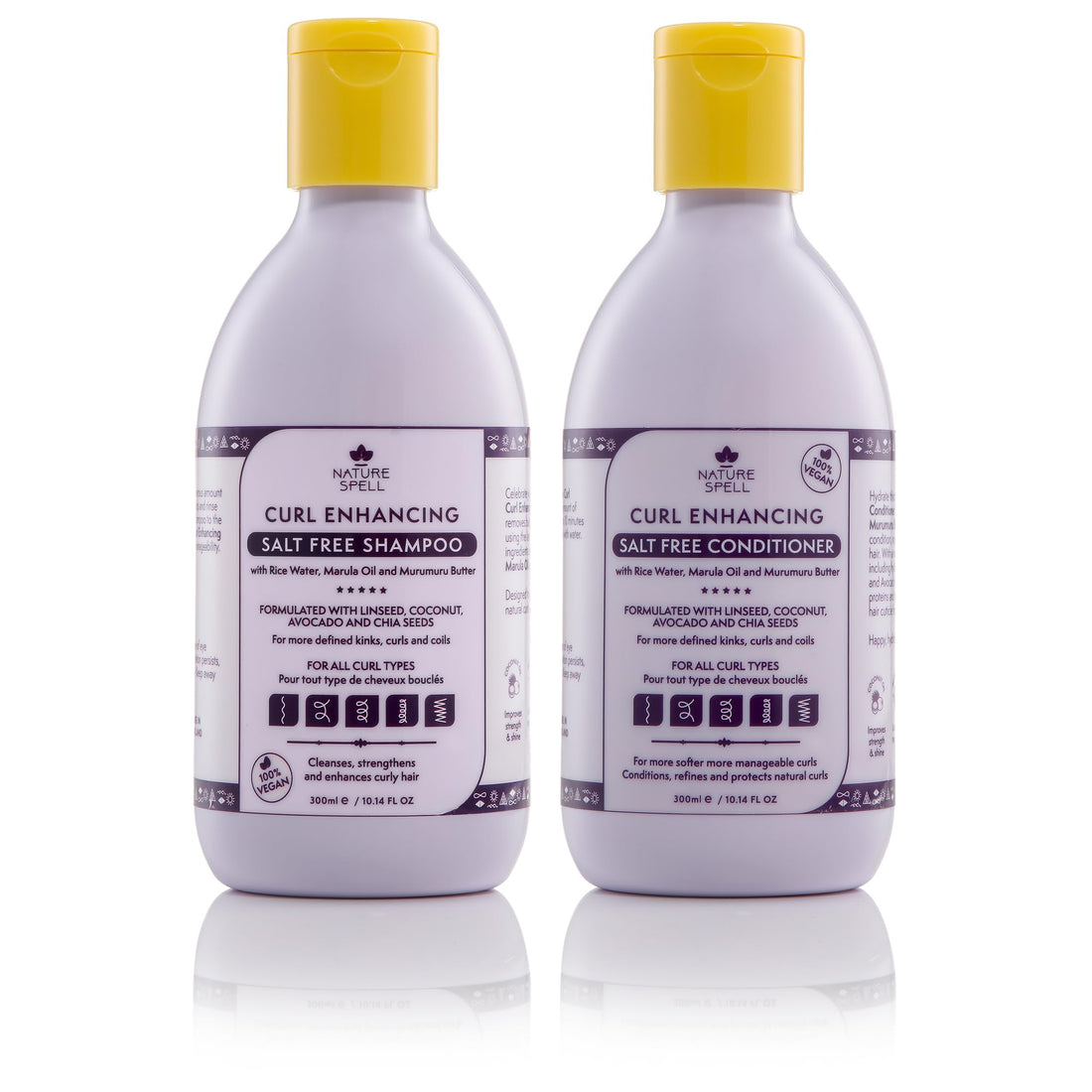 Curl Enhancing Shampoo and Conditioner Set by Nature Spell 10.14 Fl Oz x2 Curly Hair Products – Sulphate Free, infused with Rice Water & Linseed, For All Curl Types, 100% Vegan