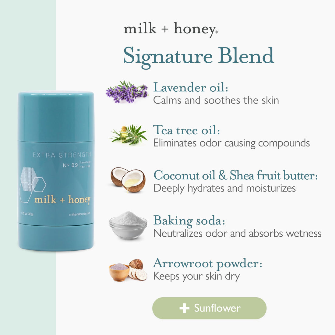 milk + honey Extra Strength, Aluminum Free Deodorant, No. 09, with Lavender, and Tea Tree, Natural Deodorant for Women and Men, 2.6 Oz