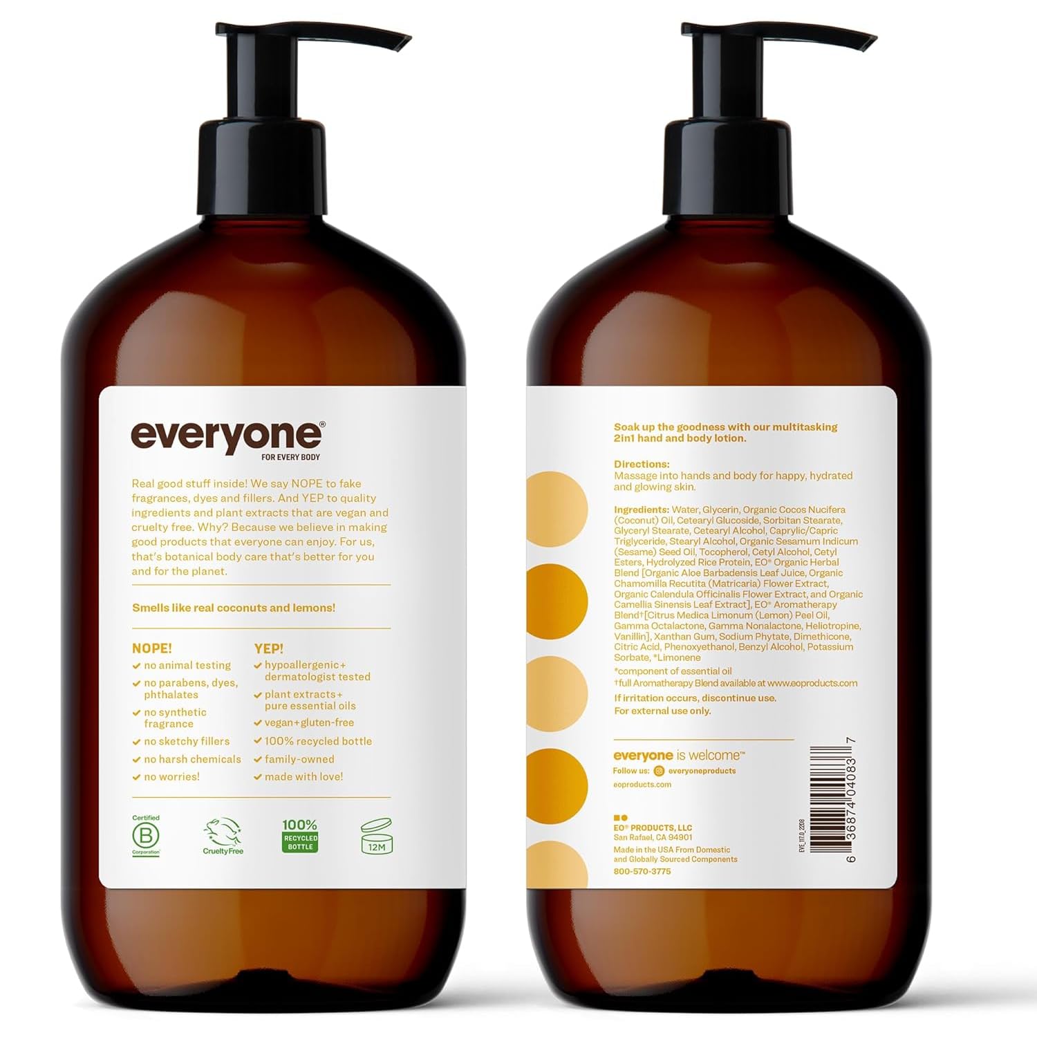 Everyone Nourishing Hand and Body Lotion, 32 Ounce (Pack of 1), Coconut and Lemon, Plant-Based Lotion with Pure Essential Oils, Coconut Oil, Aloe Vera and Vitamin E