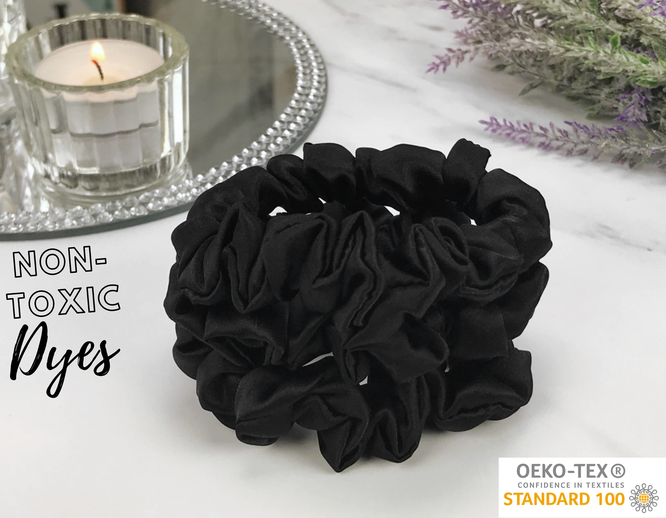 CELESTIAL SILK Mulberry Silk Scrunchies for Hair (Small, Black)