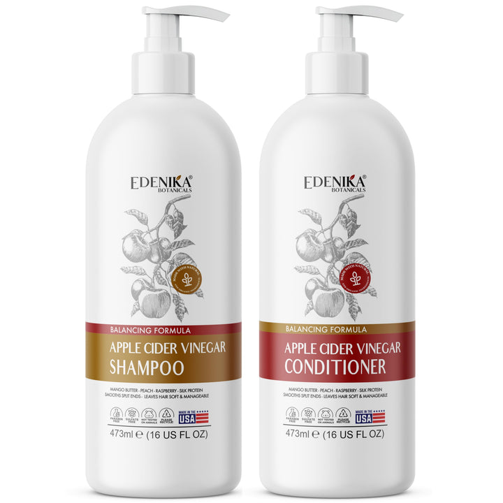 Apple Cider Vinegar Shampoo and Conditioner, Daily Clarifying & Detox, pH Balance, Itchy Scalp Relief, Cleanses Dandruff & Buildup, Adds Shine & Volume, for Oily Hair – 16 fl oz Each