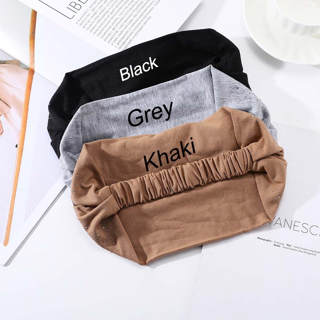 CAKURE Crystal Wide Headbands Rhinestone Head Bands Black Turban Headband Elastic African Head Wraps Sport Hair Bands for Women and Girls Pack of 3 (set 2)