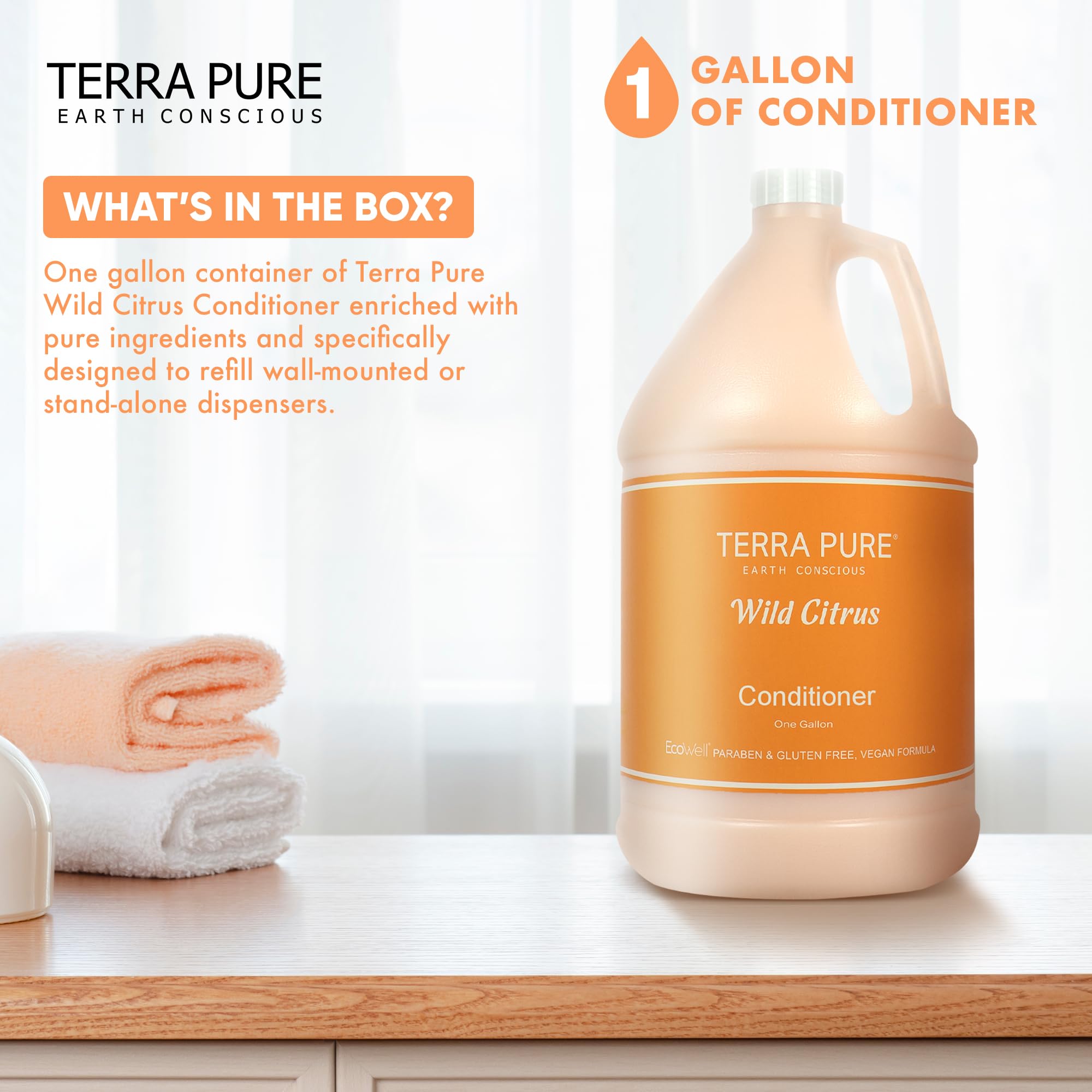 Terra Pure | 1 Gallon Conditioner | Luxury Hotel Toiletry Bulk Size| Designed to Refill Soap Dispensers | 128 oz
