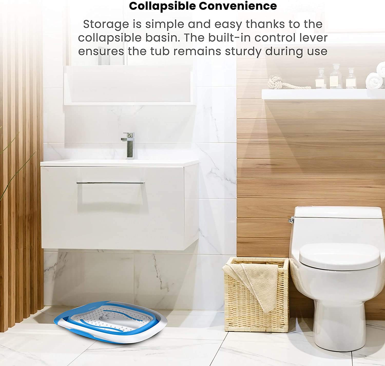 HoMedics Compact Pro Spa Collapsible Footbath with Heat, Vibration massage, Acu-node surface, Safe for use with Epsom salts, FB-350