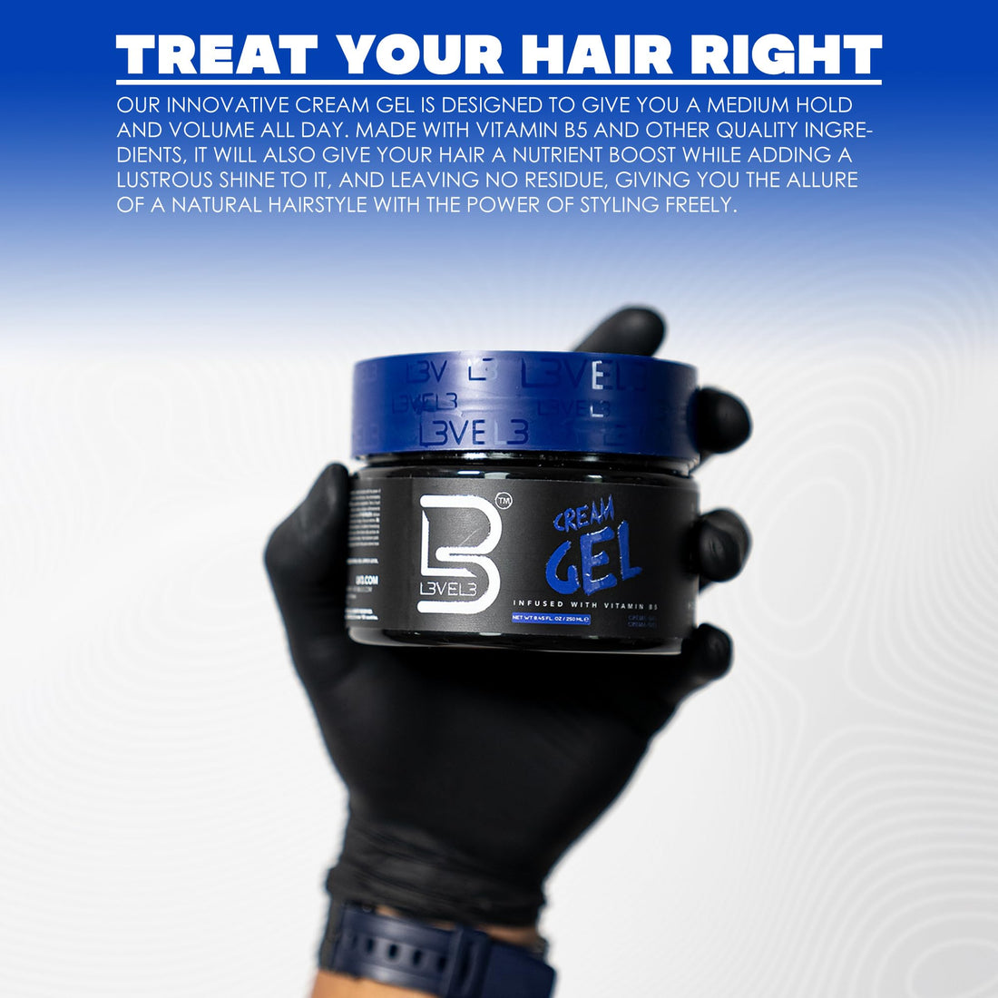 Level 3 Cream Gel - Provides Volume and Medium Hold - With Vitamins to Nourish and Protect Hair L3 - Level Three Mens Hair Styling Cream (250 ml)
