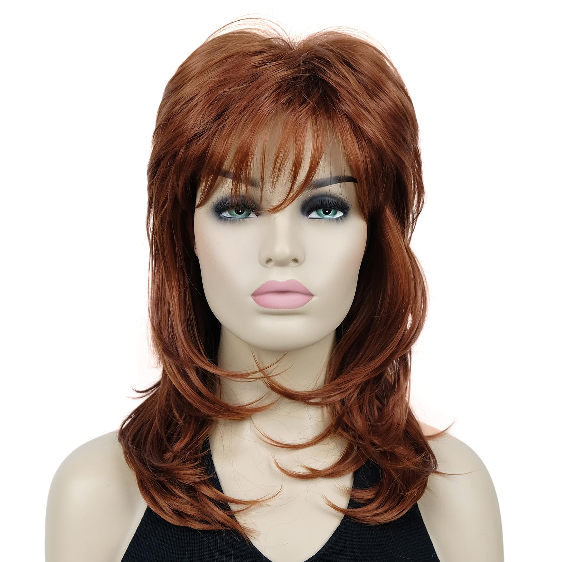 Lydell Long Soft Shaggy Layered Classic Cap Full Synthetic Wigs (130 Copper Red)