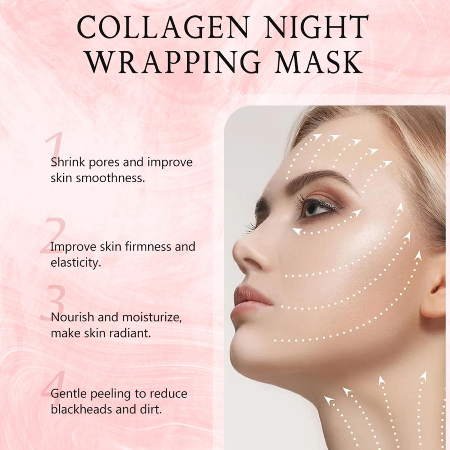 LOYOTICE Collagen Overnight Wrapping Peel Off Facial Mask Pack,Collagen Night Wrapping Mask,Hydrates and Tightens Skin,Reduces Sagging,Elasticity & Hydration Care 2.54 fl.oz (with Brush)