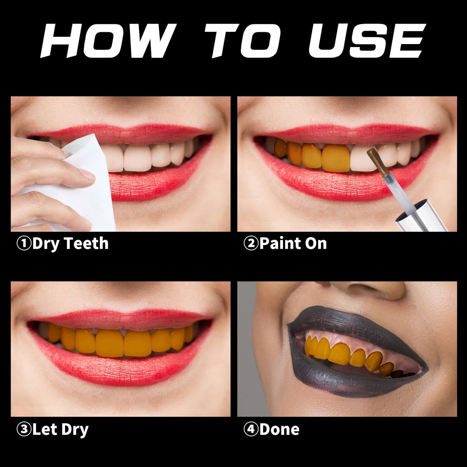 MEICOLY Nicotine Tooth Paint, Rotten Decayed Cruddy Missing Teeth Makeup, Professional Cosplay, Temporary Paint for Halloween SFX Special Effects, Dry Fast, Safe for Mouth, Long Lasting