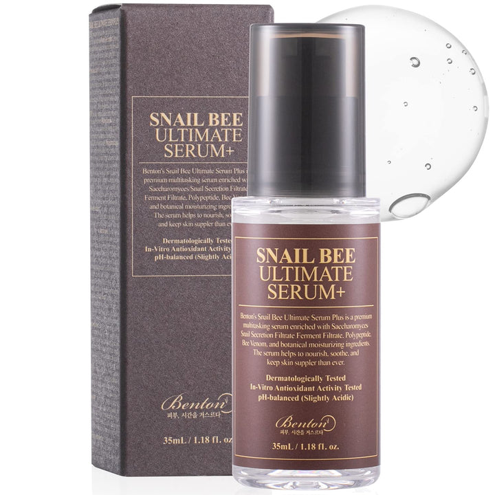 BENTON Snail Bee Ultimate Serum 35ml (1.18 fl.oz.) - Snail Secretion Filtrate, Bee Venom, Tea Tree Leaf Water Contained Skin Nourishing & Soothing Facial Serum for Damaged, Acne-Prone Skin