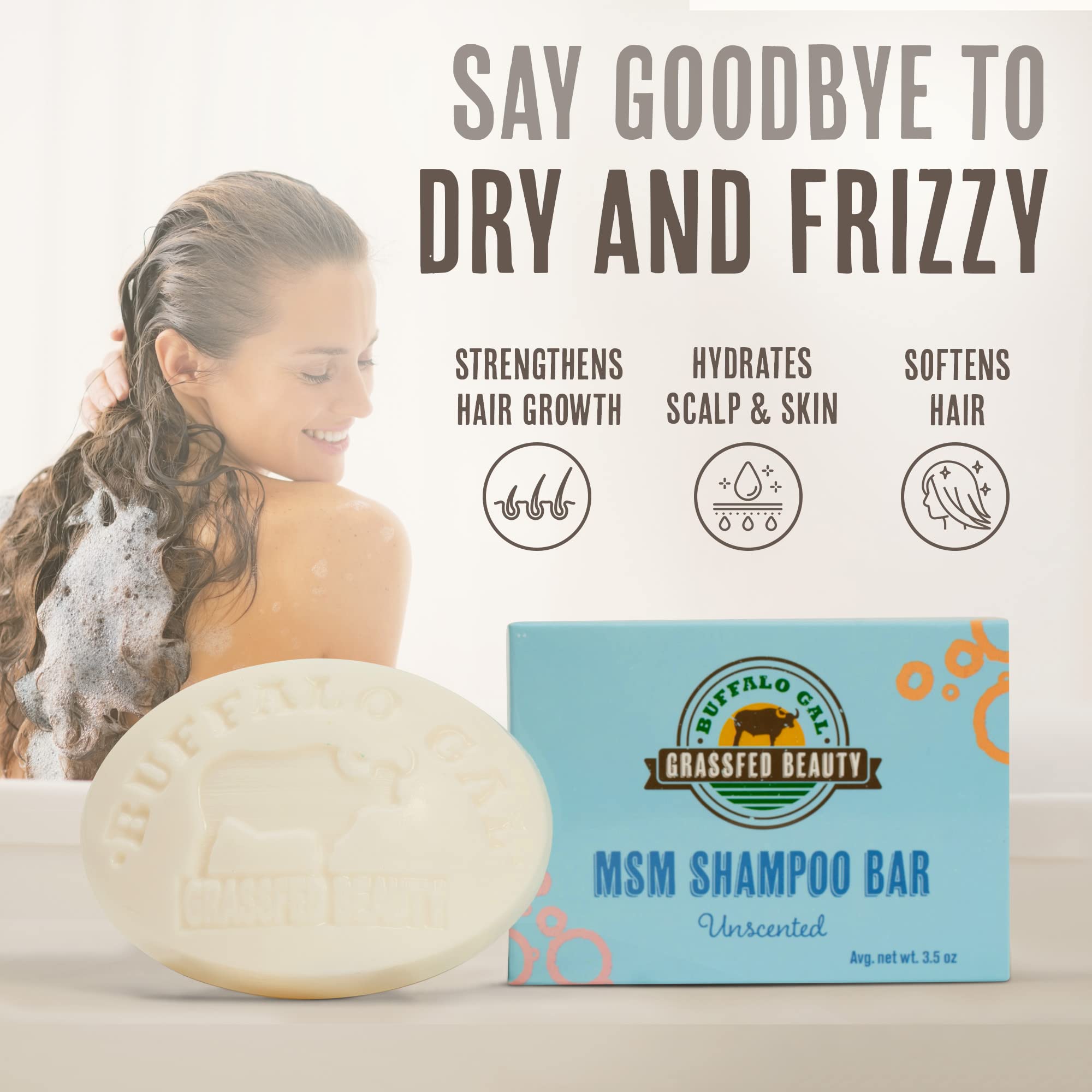 BUFFALO GAL Grassfed Beauty MSM Shampoo Bar (Unscented)