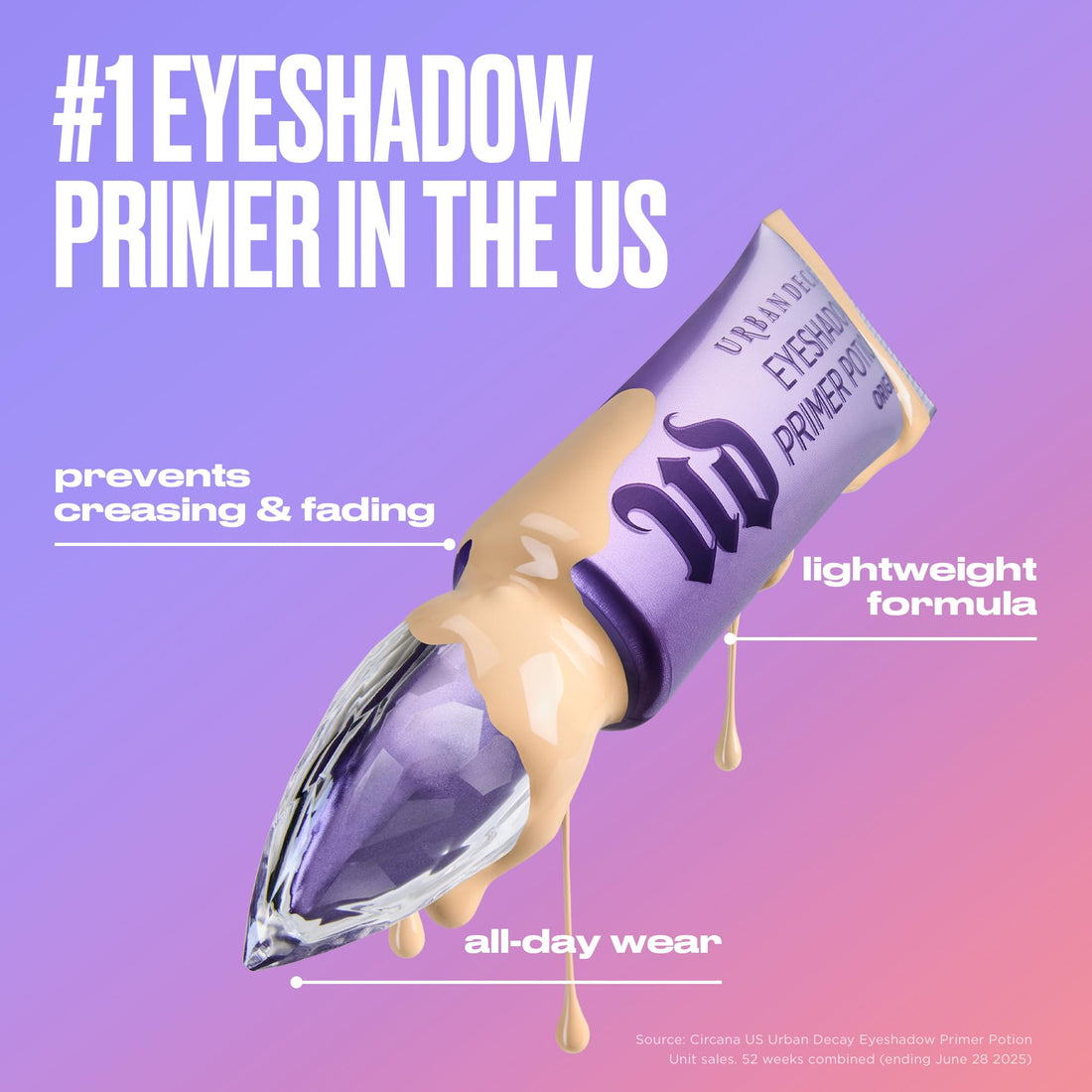 Urban Decay Eyeshadow Primer Potion - Nude Eyelid Base Primer, for Smooth & Crease-Resistant Eye Makeup, Waterproof & Long-Lasting, Translucent Shade, Universal for All Skin Tones - 0.33 fl oz