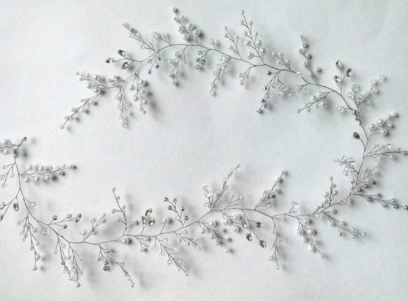 Deniferymakeup Bridal Crystal and Pearl Hair Vine Bridal Hair Vine Wedding Head Piece Bridal Hair Accessories Headband Hair Jewelry Hair Accessories Bridal Hair Twig Wedding Tiara (Gold)