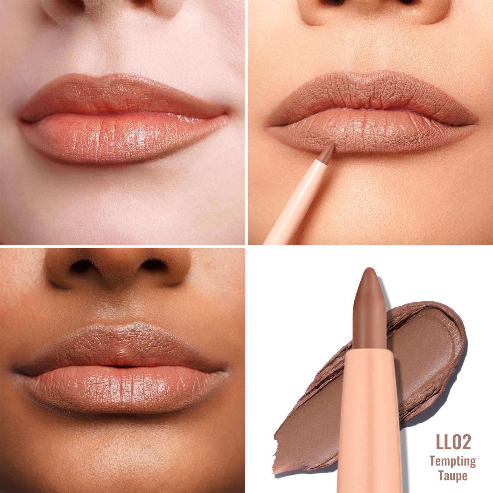 Oulac Waterproof Lipliner Pencil - Smooth and Creamy, Retractable Lip Makeup for Precision Application, Vegan & Cruelty-Free, LL02 Tempting Taupe