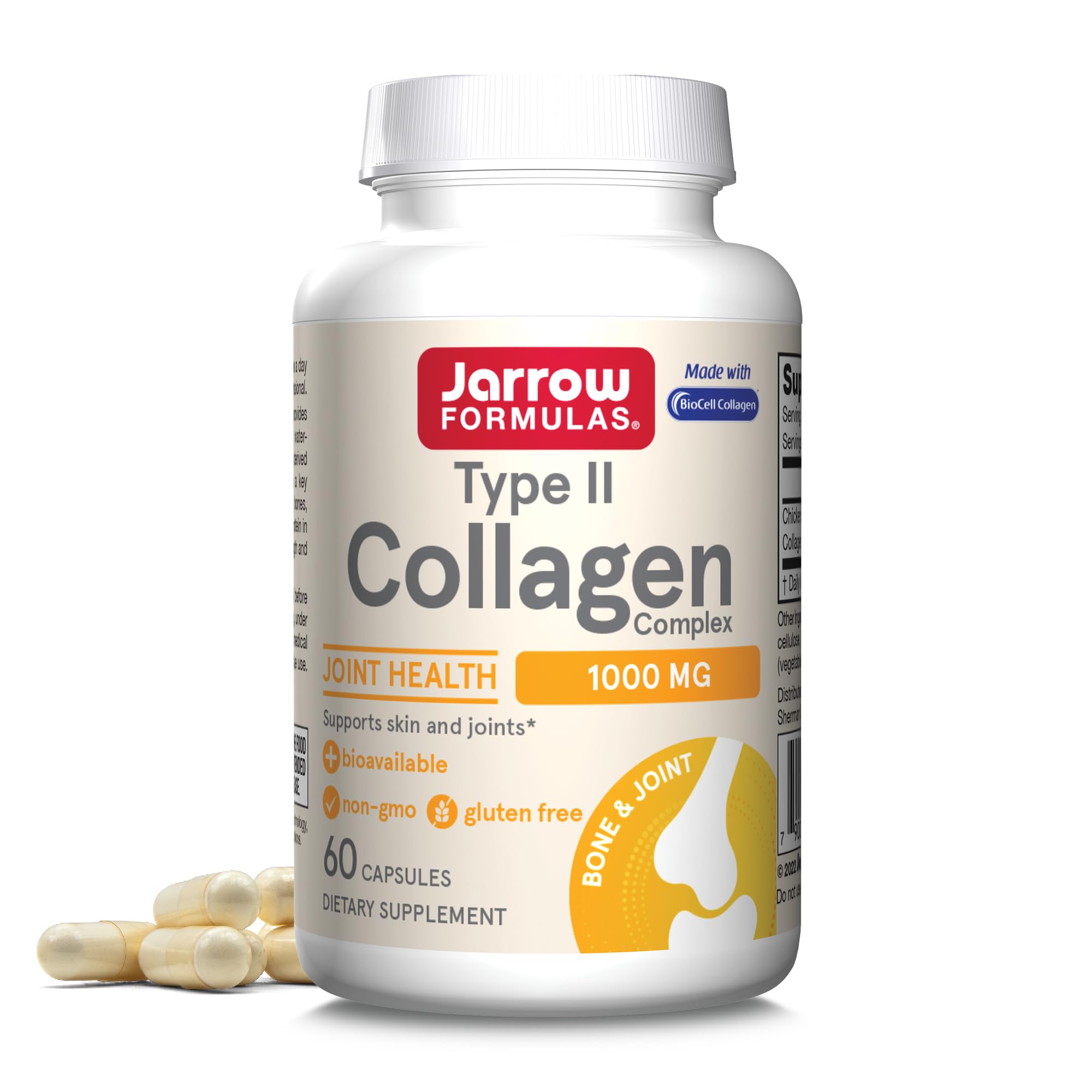 Jarrow Formulas Type II Collagen Complex 1000 mg Supplements, Supports Skin and Joint Health, 60 Capsules, 30 Day Supply