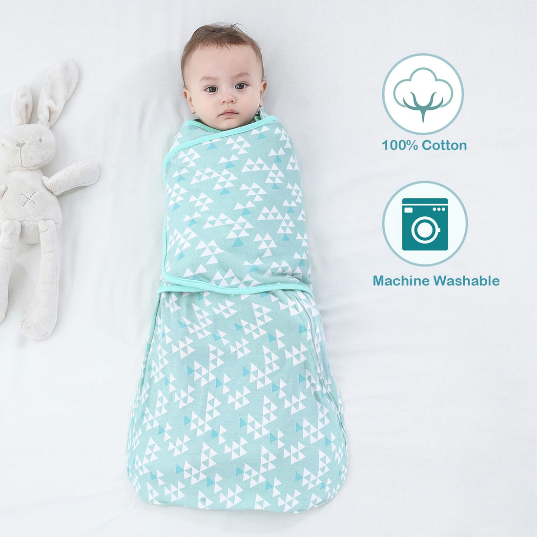 Sleepsack Swaddle,Adjustable Wearable Baby Sleep Sack XL,Miracle Swaddle for Babies Large,100% Cotton,6-12 Months(Green)