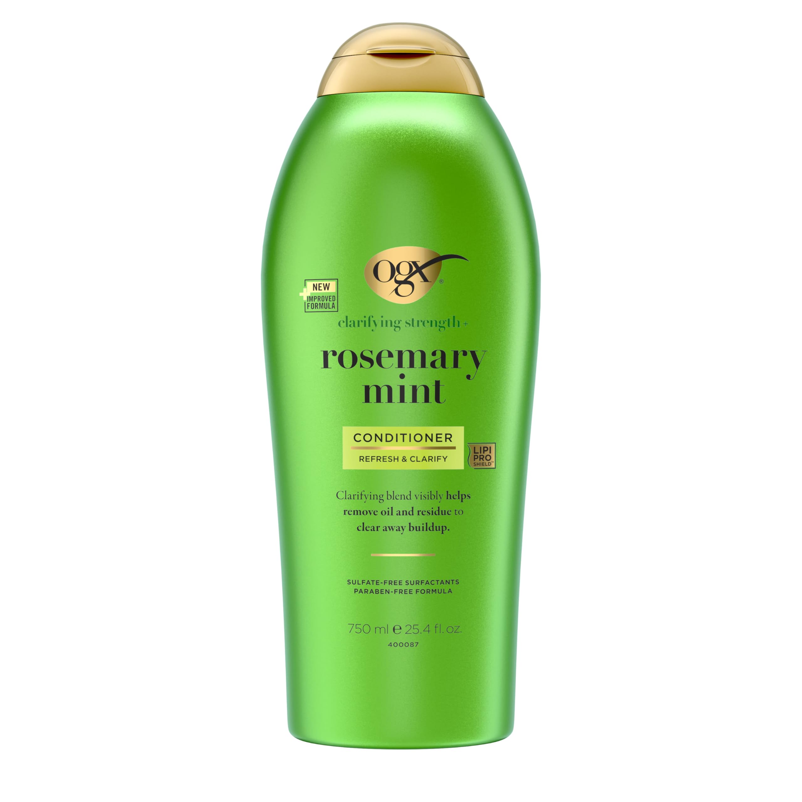 OGX Clarifying Strength + Rosemary Mint Conditioner, Clarifying Conditioner Visibly Helps Remove Oil & Residue to Clear Away Buildup from Oily Hair, Sulfate-Free Surfactants, 25.4 fl. Oz
