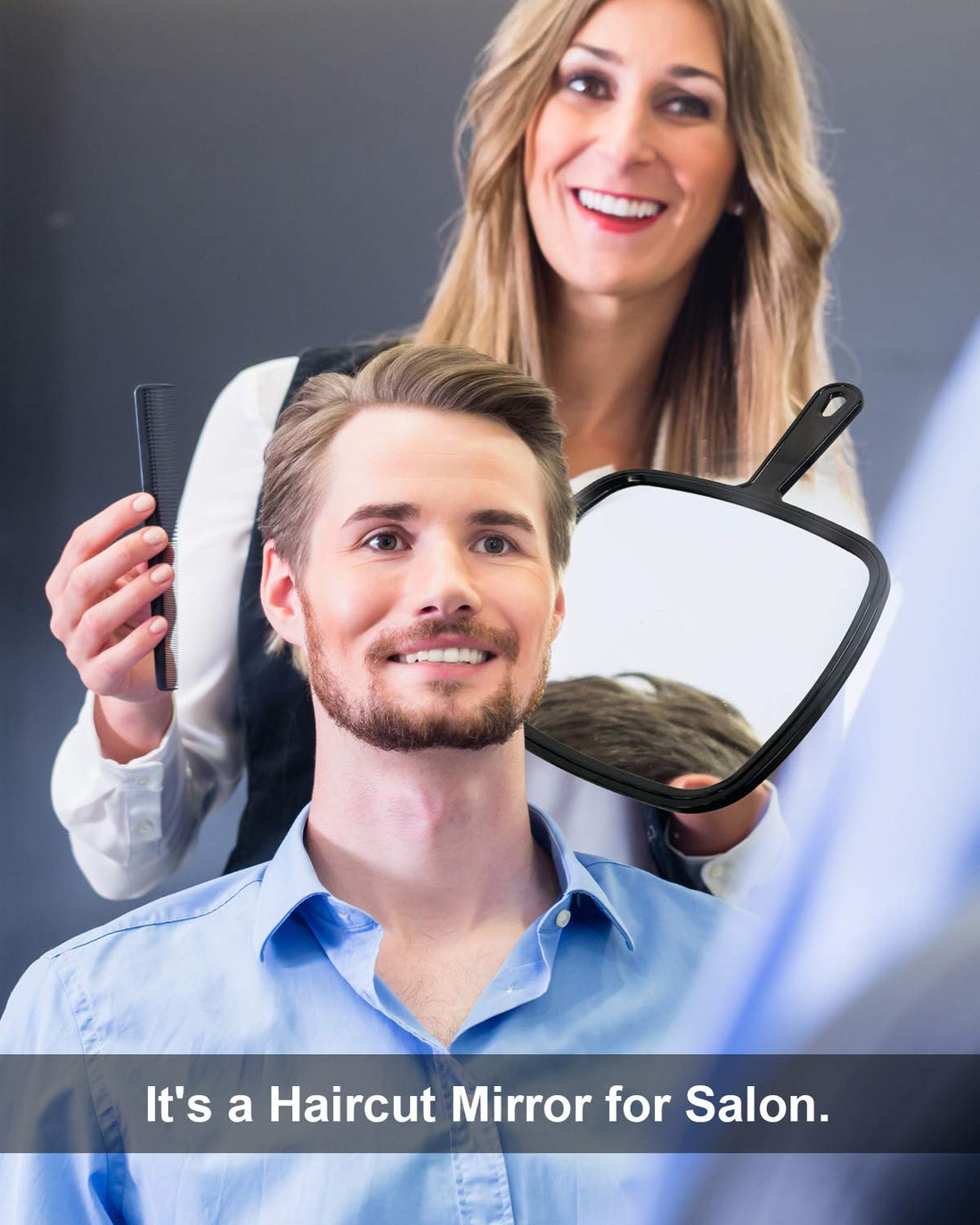 PROTECLE Extra Large Hand Mirror, Salon Barber Hairdressing Handheld Mirror with Handle (Square Black 9 x 12.4)